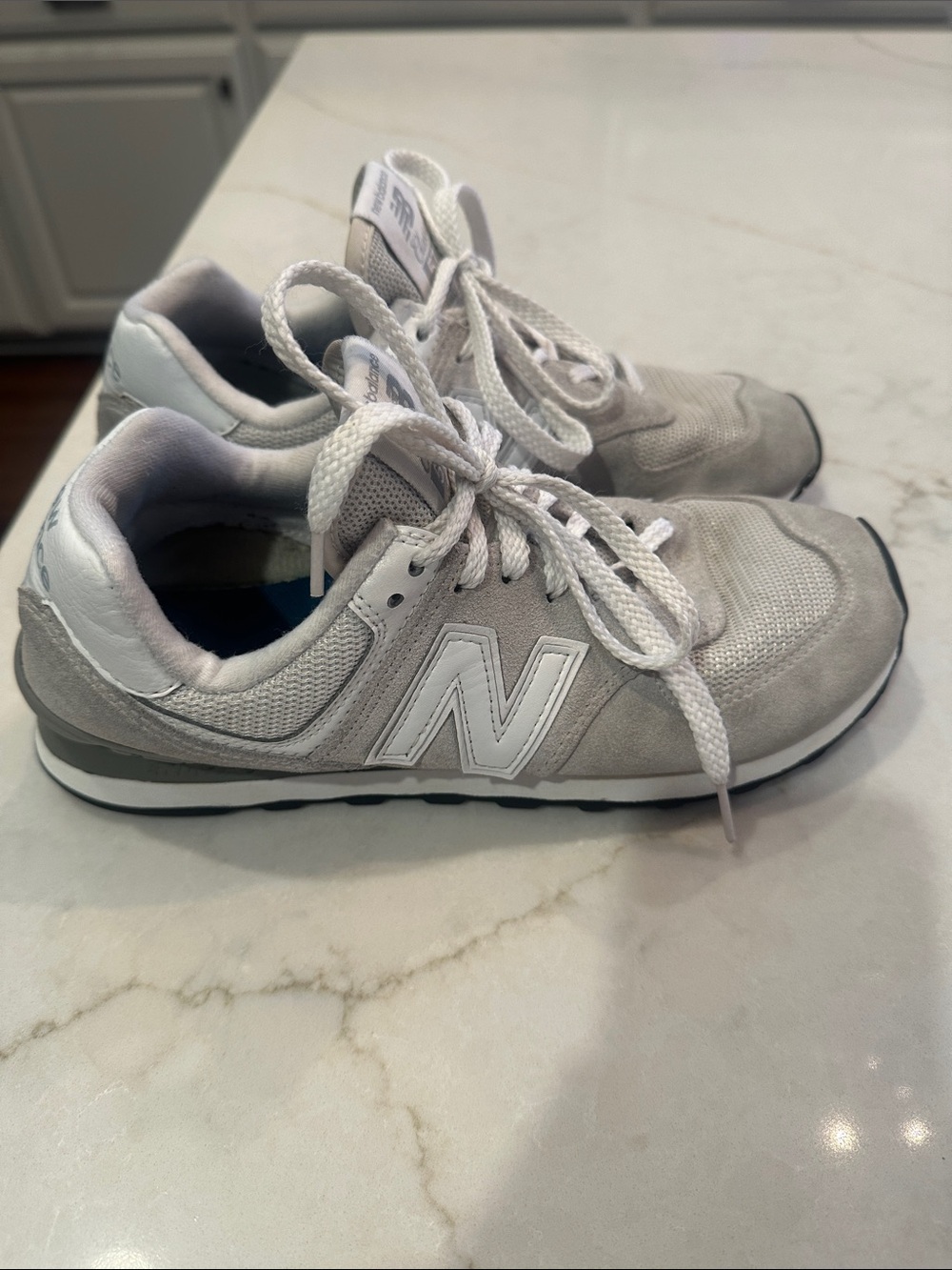 New Balance Women’s Classic 574 Light Grey Suede & Mesh Sneakers